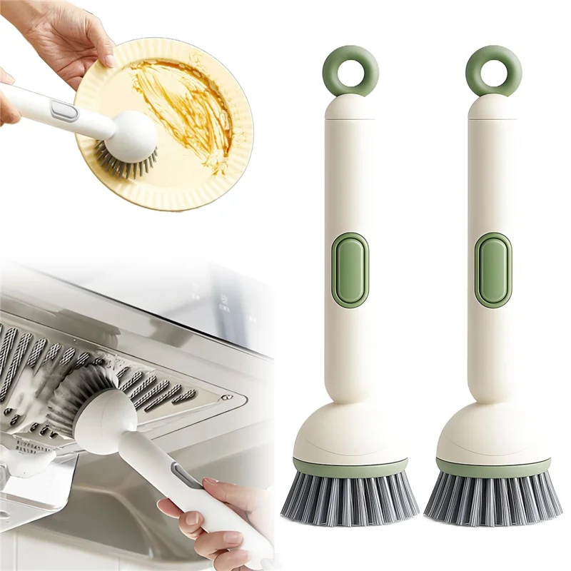 2Pcs Creative Long Handle Rotating Dish Brush with Soap Dispenser for Kitchen Cleaning Pots Pans Dishwashing - Green
