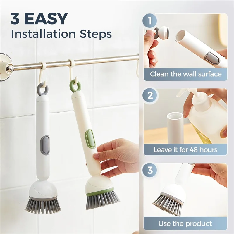 2Pcs Creative Long Handle Rotating Dish Brush with Soap Dispenser for Kitchen Cleaning Pots Pans Dishwashing - Green