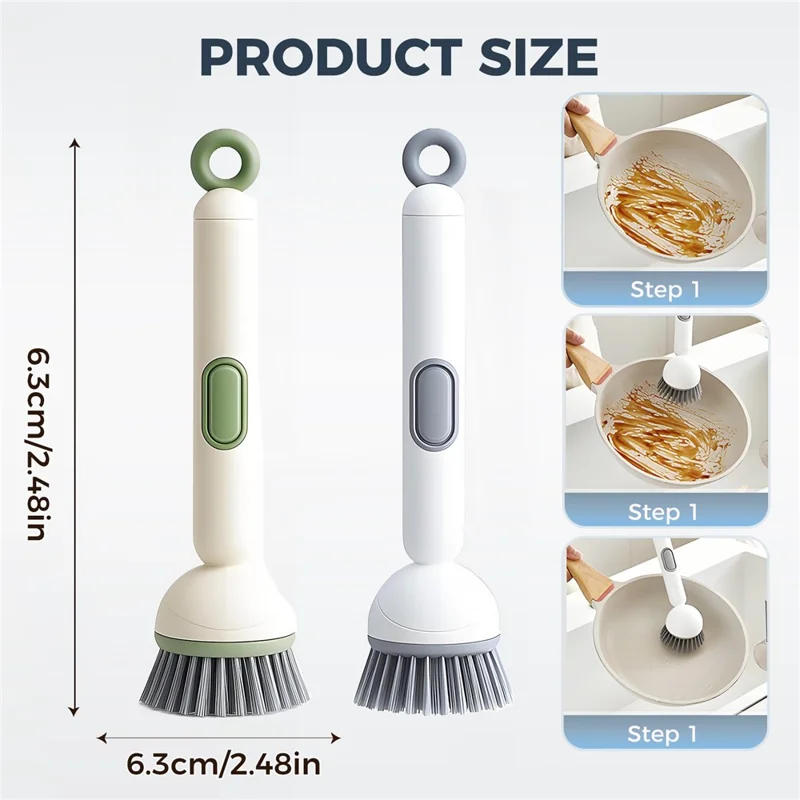 2Pcs Creative Long Handle Rotating Dish Brush with Soap Dispenser for Kitchen Cleaning Pots Pans Dishwashing - Green