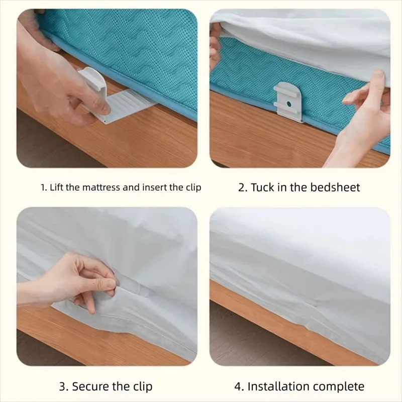 4Pcs Bed Sheet Fasteners Adjustable Clip Holders Anti Slip Gripper Straps for Mattress Covers - White