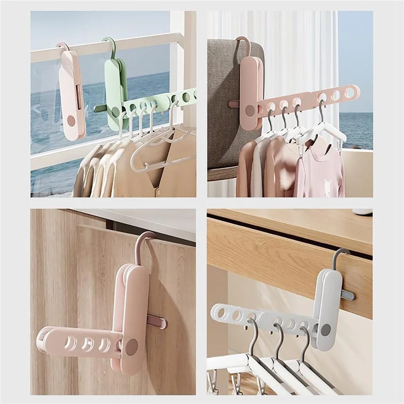 Travel Folding Clothes Hanger 7 Hole Portable Drying Rack for Hotel Business Trip Clothing Organizer - Blue