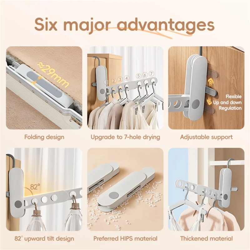 Travel Folding Clothes Hanger 7 Hole Portable Drying Rack for Hotel Business Trip Clothing Organizer - Blue