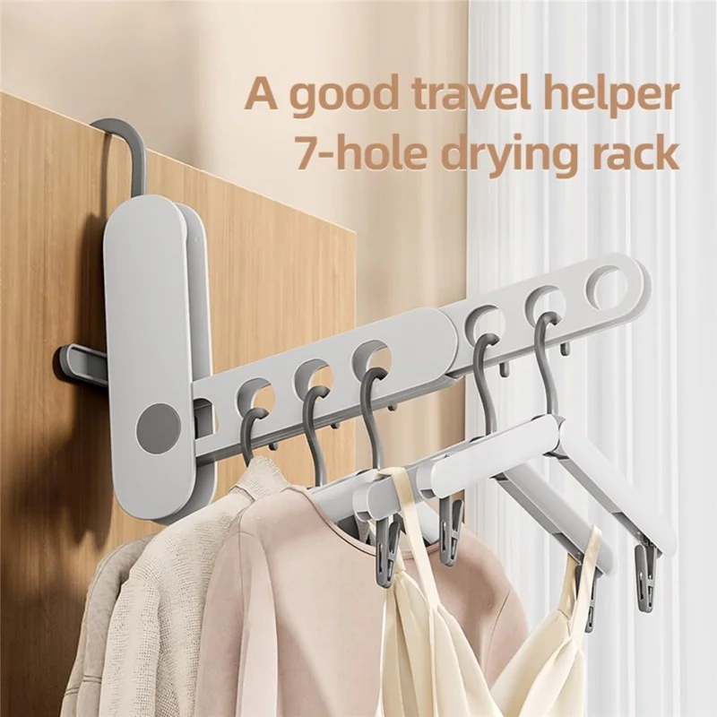 Travel Folding Clothes Hanger 7 Hole Portable Drying Rack for Hotel Business Trip Clothing Organizer - Blue