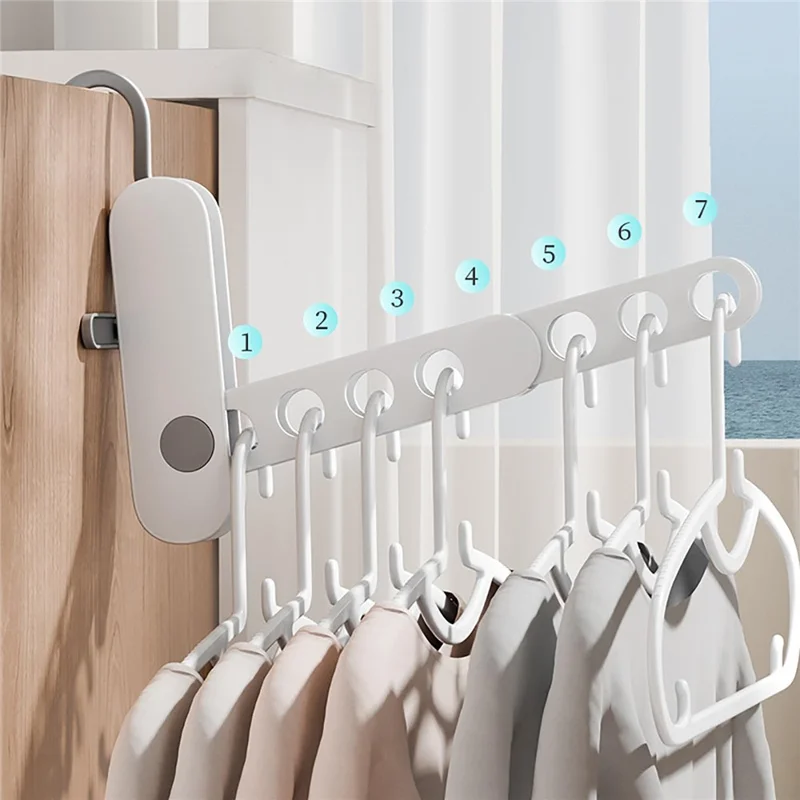 Travel Folding Clothes Hanger 7 Hole Portable Drying Rack for Hotel Business Trip Clothing Organizer - Blue