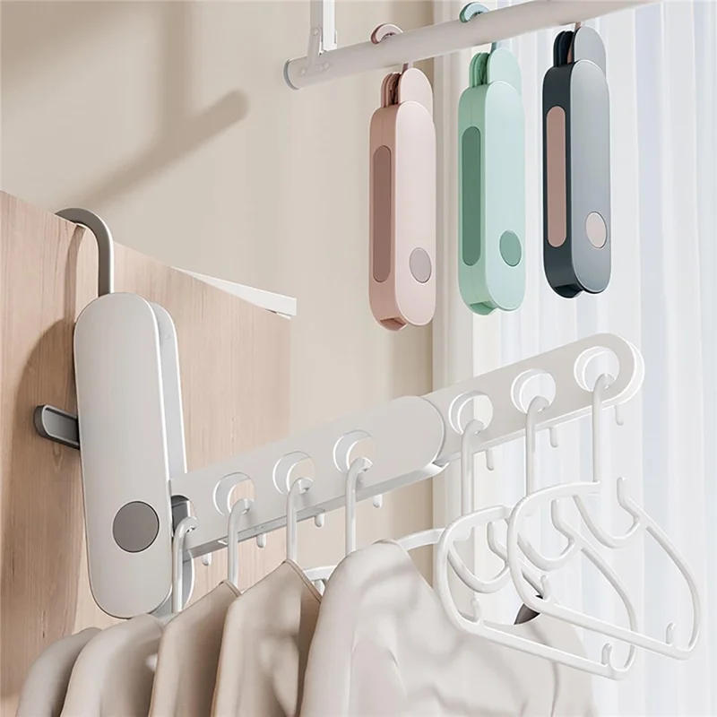 Travel Folding Clothes Hanger 7 Hole Portable Drying Rack for Hotel Business Trip Clothing Organizer - Blue