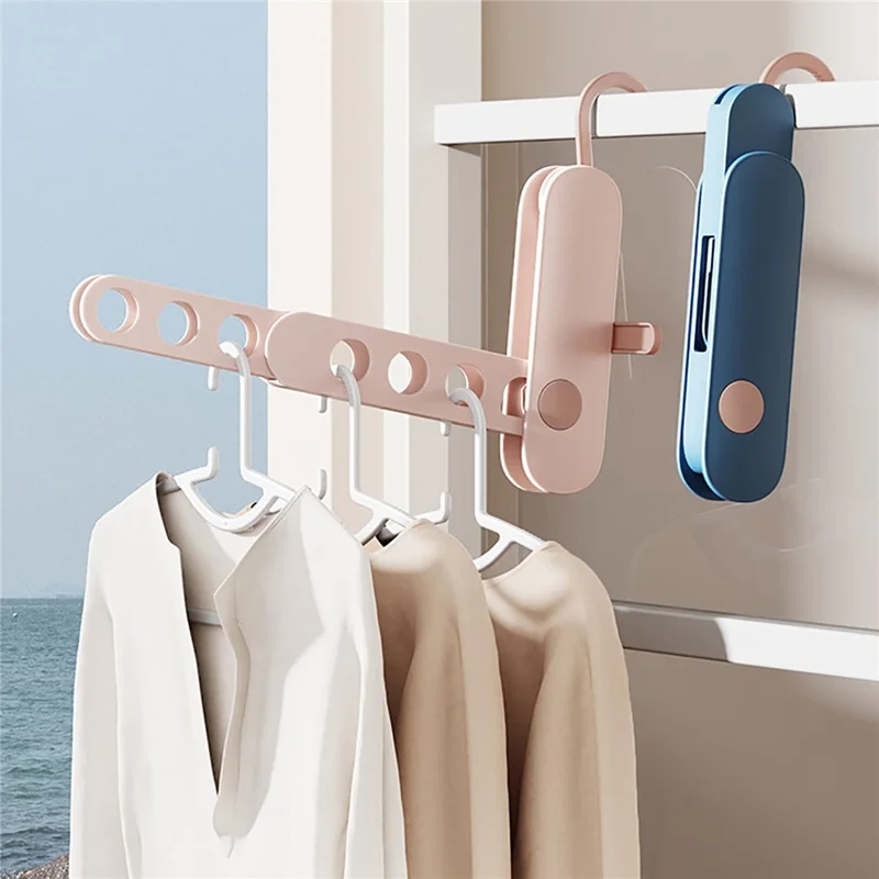 Travel Folding Clothes Hanger 7 Hole Portable Drying Rack for Hotel Business Trip Clothing Organizer - Blue