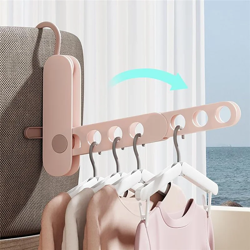 Travel Folding Clothes Hanger 7 Hole Portable Drying Rack for Hotel Business Trip Clothing Organizer - Blue