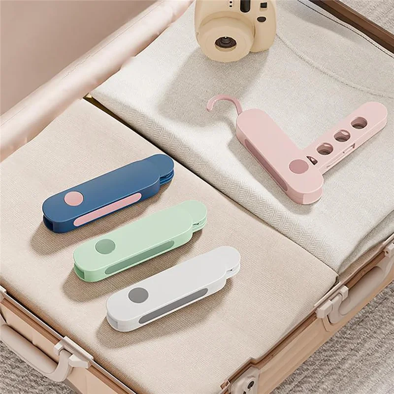 Travel Folding Clothes Hanger 7 Hole Portable Drying Rack for Hotel Business Trip Clothing Organizer - Blue