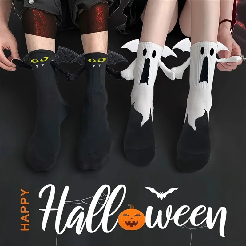 1 Par de Meias de Halloween Mistura de Poliéster-Algodão Meias Magnéticas Quentes para Casal Novidade Engraçadas Meias Felizes Presente - Diabo Preto