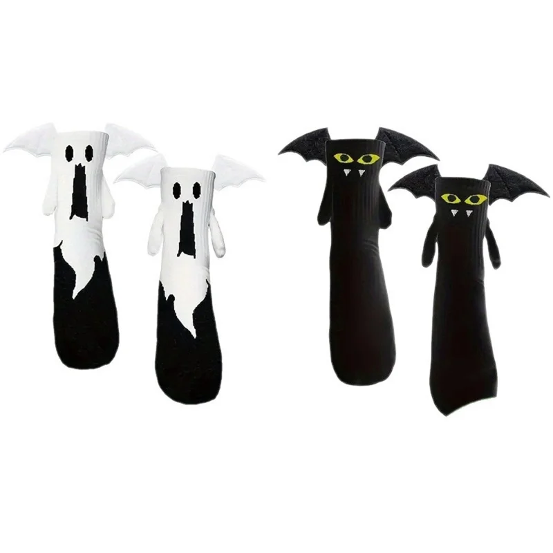 2 Pares de Meias de Halloween Mistura de Poliéster-Algodão Meias Magnéticas Quentes de Casal Novidade Engraçada Presente de Meias Felizes