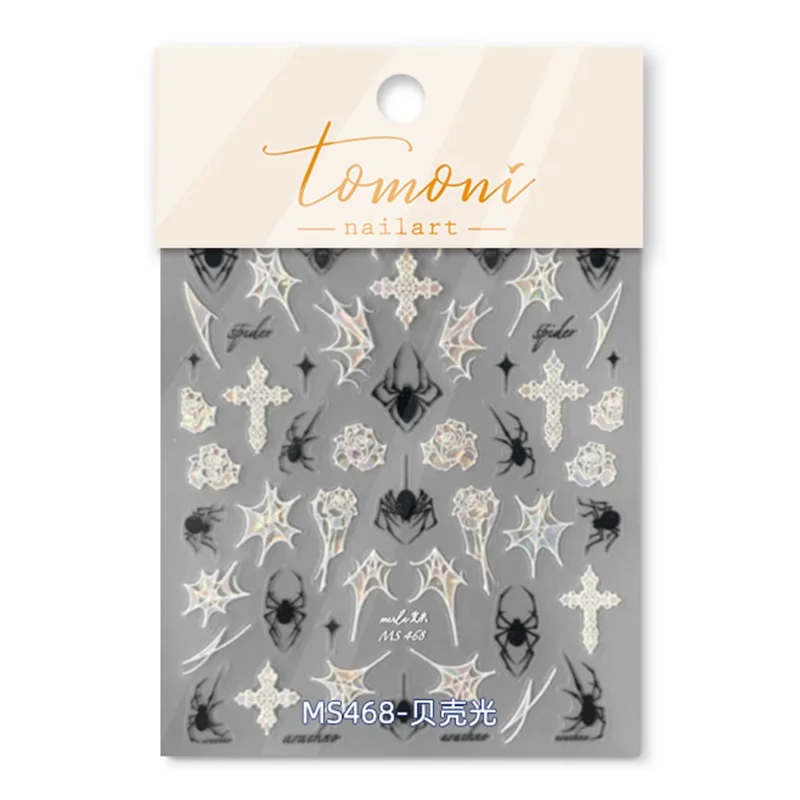 TOMONI NAILART Shimmer PET Nail Stickers Japanese Style Vintage Spider Nail Art Decals - MS468