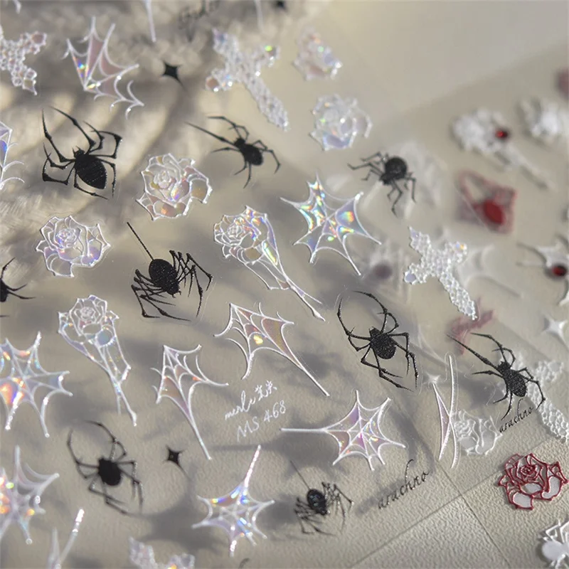TOMONI NAILART Shimmer PET Nail Stickers Japanese Style Vintage Spider Nail Art Decals - MS468