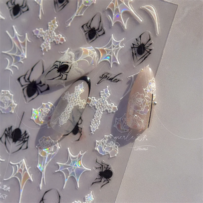 TOMONI NAILART Shimmer PET Nail Stickers Japanese Style Vintage Spider Nail Art Decals - MS468