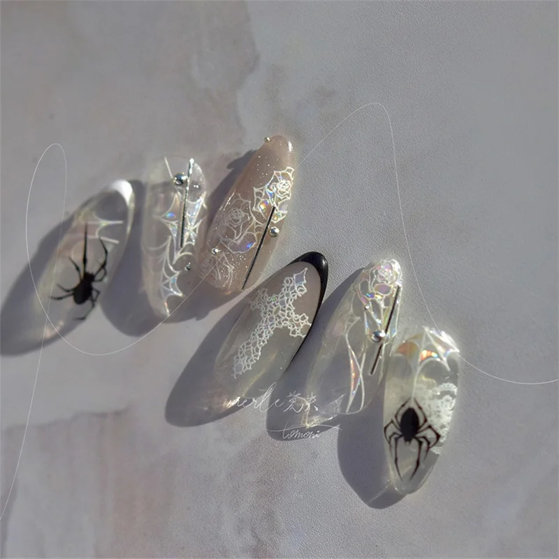 TOMONI NAILART Shimmer PET Nail Stickers Japanese Style Vintage Spider Nail Art Decals - MS468