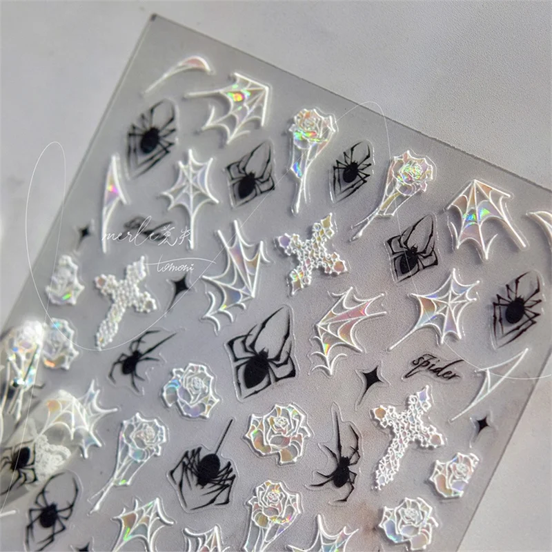 TOMONI NAILART Shimmer PET Nail Stickers Japanese Style Vintage Spider Nail Art Decals - MS468