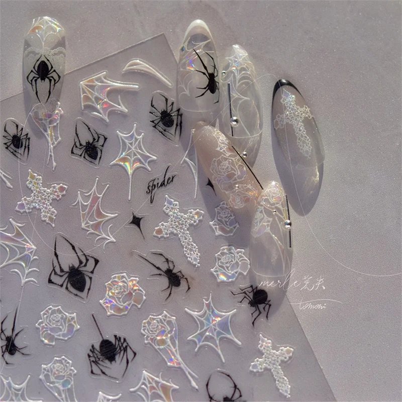 TOMONI NAILART Shimmer PET Nail Stickers Japanese Style Vintage Spider Nail Art Decals - MS468