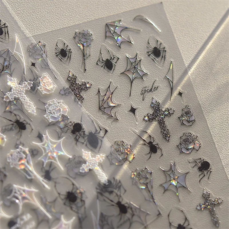 TOMONI NAILART Shimmer PET Nail Stickers Japanese Style Vintage Spider Nail Art Decals - MS468