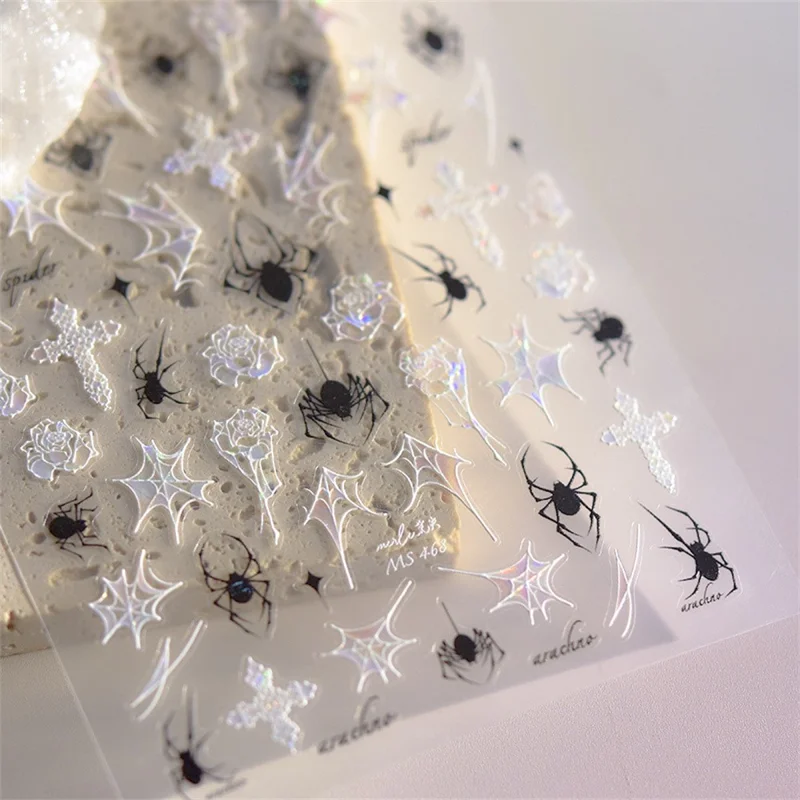TOMONI NAILART Shimmer PET Nail Stickers Japanese Style Vintage Spider Nail Art Decals - MS468