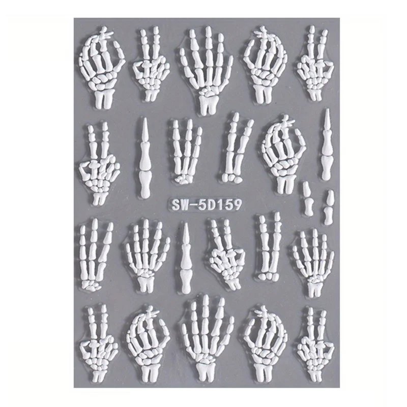 Halloween PVC Nail Art Sticker 5D Embossed Skull Hand Rose Flower Adhesive Nail Decals - SW-5D159