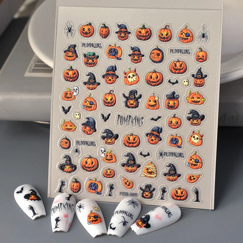 Halloween Pumpkin Nail Art Stickers Devil Ghost Self-Adhesive DIY Nail Decals