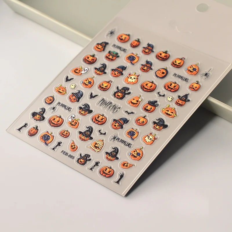 Halloween Pumpkin Nail Art Stickers Devil Ghost Self-Adhesive DIY Nail Decals