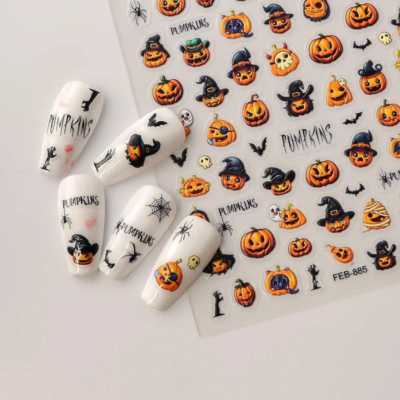 Halloween Pumpkin Nail Art Stickers Devil Ghost Self-Adhesive DIY Nail Decals