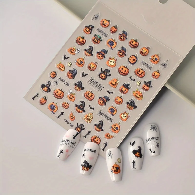 Halloween Pumpkin Nail Art Stickers Devil Ghost Self-Adhesive DIY Nail Decals