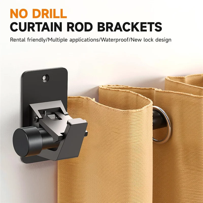 1 Pair Drill Free Curtain Rod Brackets Adhesive Hooks for Shower Curtain Rod Clip-On Holders