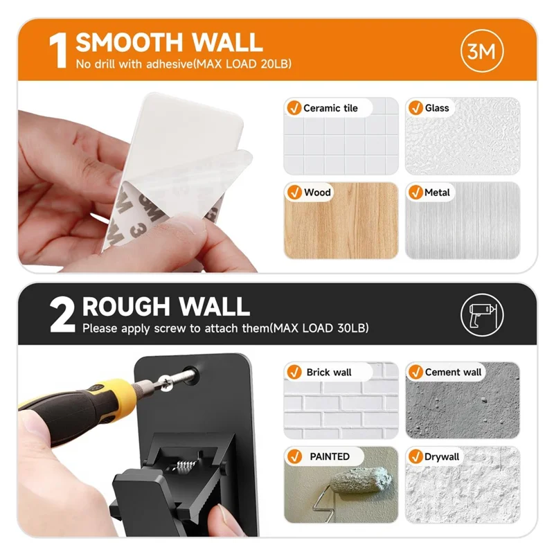 1 Pair Drill Free Curtain Rod Brackets Adhesive Hooks for Shower Curtain Rod Clip-On Holders