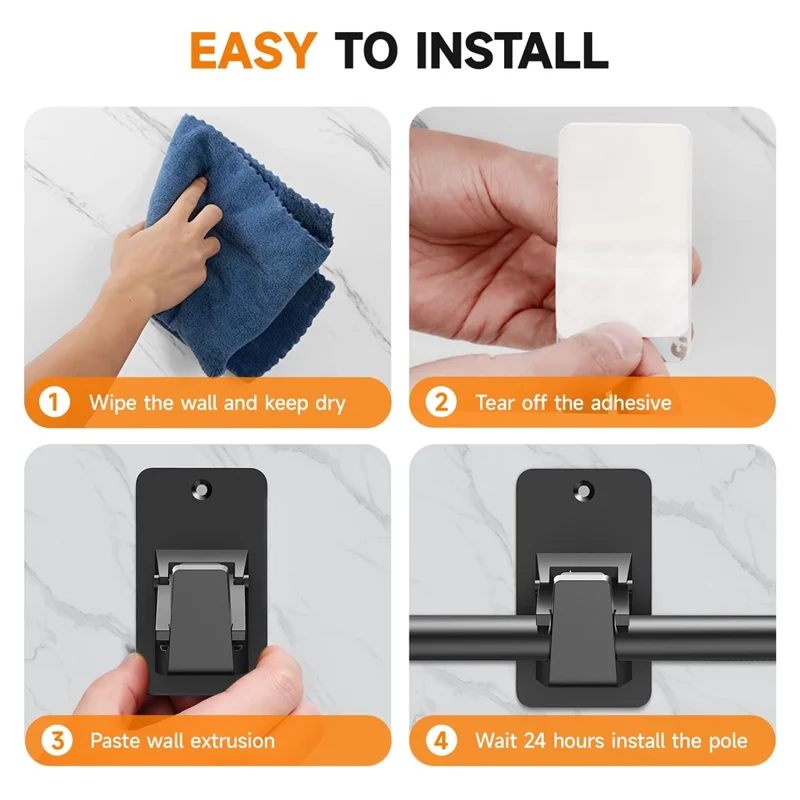 1 Pair Drill Free Curtain Rod Brackets Adhesive Hooks for Shower Curtain Rod Clip-On Holders