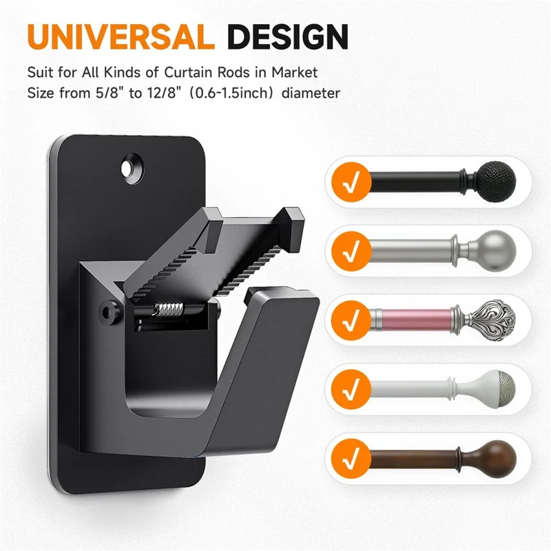 4Pcs Drill Free Curtain Rod Brackets Heavy Duty 30LB Holders Adhesive Hooks for Window with Nail-Free Installation