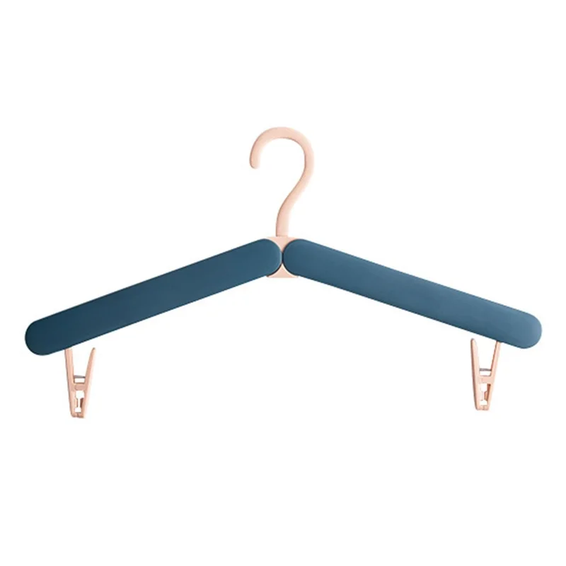 Foldable Travel Clothes Hanger Portable Drying Rack With Hidden Clips For Socks Underwear - Blue