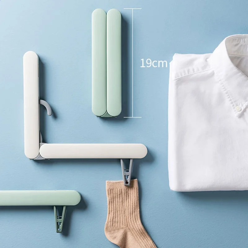 Foldable Travel Clothes Hanger Portable Drying Rack With Hidden Clips For Socks Underwear - Blue