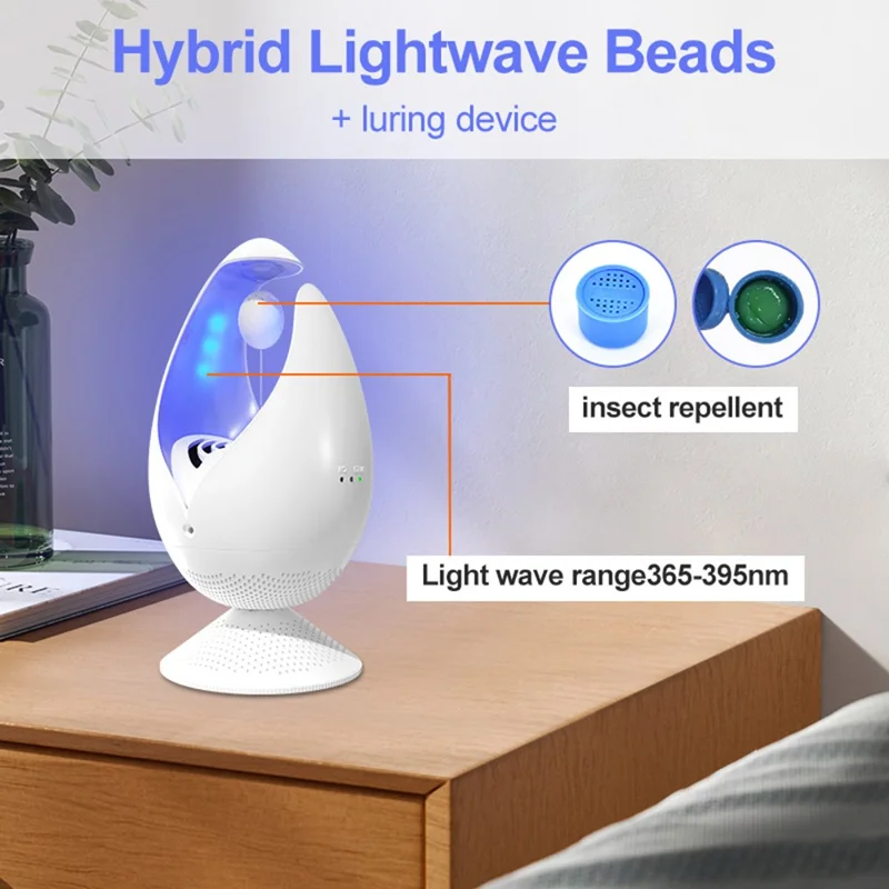 Lámpara mata mosquitos USB DC-9026 tipo succión, trampa de insectos con luz para exteriores con almohadilla adhesiva - Blanco