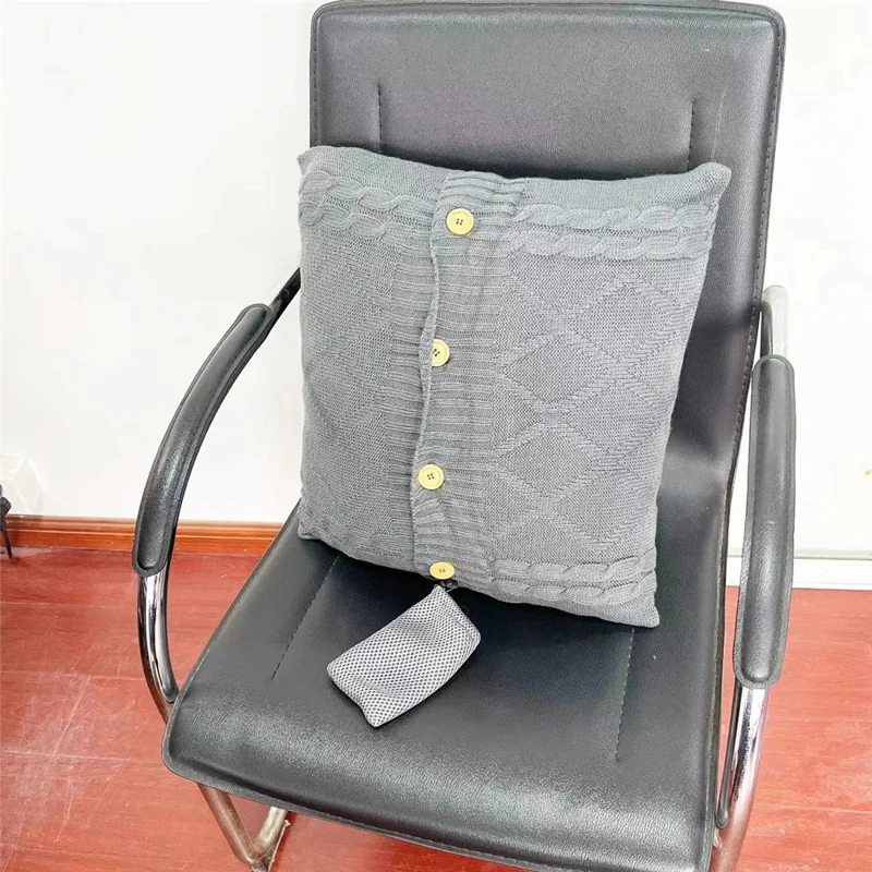 Almohada de apoyo lumbar con calefacción USB, cojín mullido con diseño de punto para silla de oficina, sofá y asiento de coche, alivio del dolor - Gris