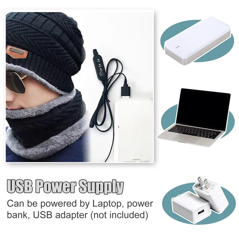 Conjunto de Cachecol Aquecido por USB e Gorro de Malha para o Inverno - Cinza