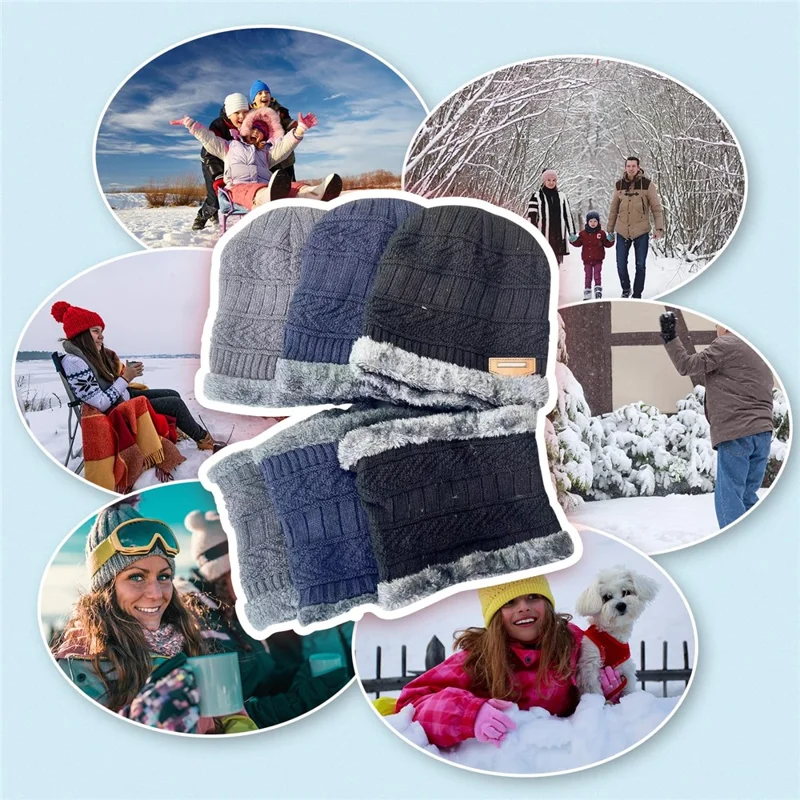 Conjunto de Cachecol Aquecido por USB e Gorro de Malha para o Inverno - Cinza