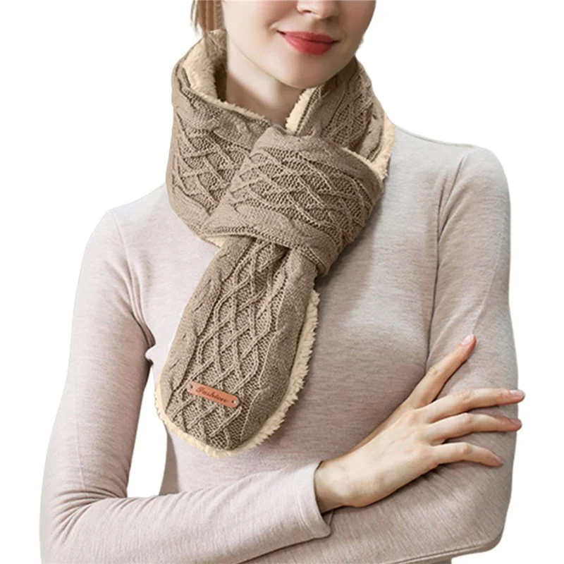 3 Temperature Levels Adjustable Electric Warming Neck Wrap USB Heated Jacquard Knit Scarf - Khaki