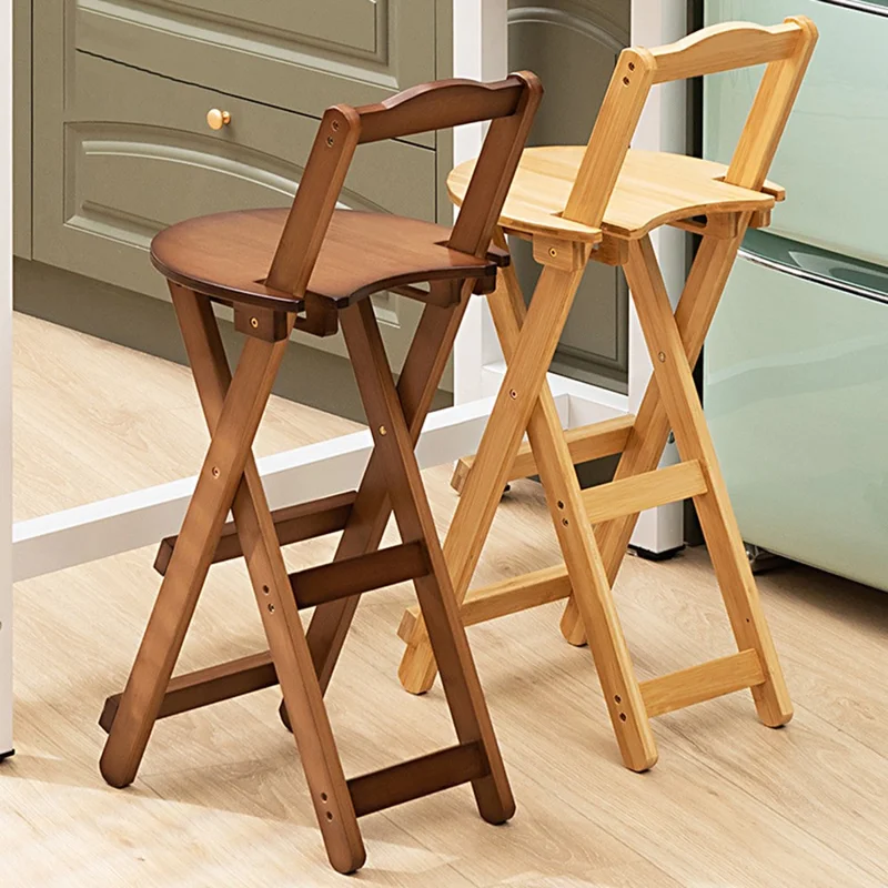 430BTY-03 Size S Bamboo Foldable Bar Chair Space Saving Portable High Counter Stool with Backrest Dining Furniture - Tawny