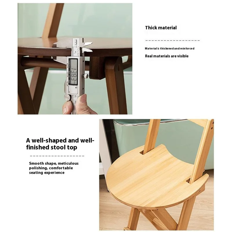 430BTY-03 Size S Bamboo Foldable Bar Chair Space Saving Portable High Counter Stool with Backrest Dining Furniture - Tawny