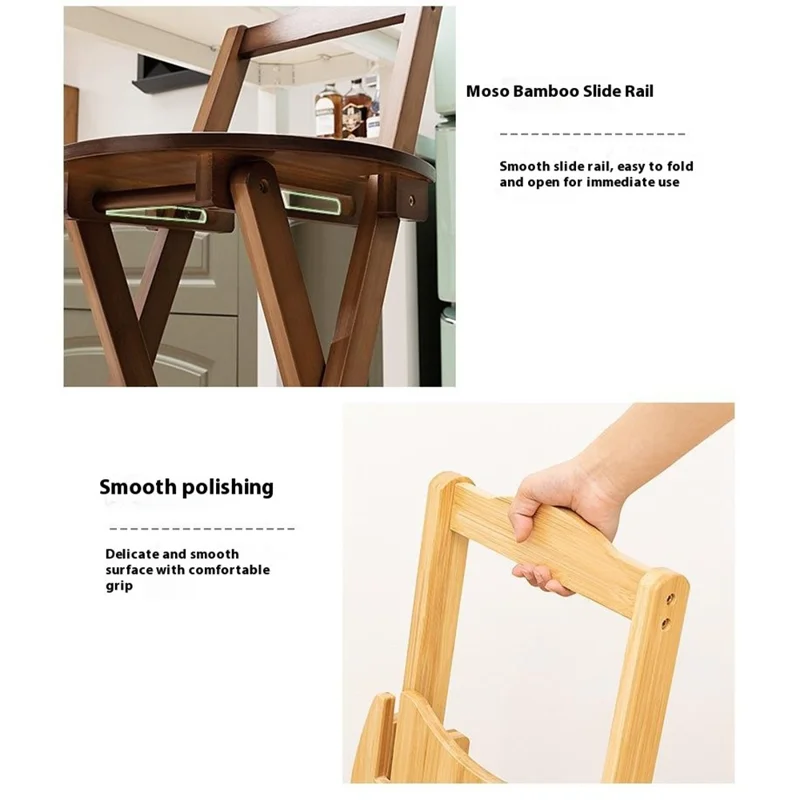 430BTY-03 Size S Bamboo Foldable Bar Chair Space Saving Portable High Counter Stool with Backrest Dining Furniture - Tawny