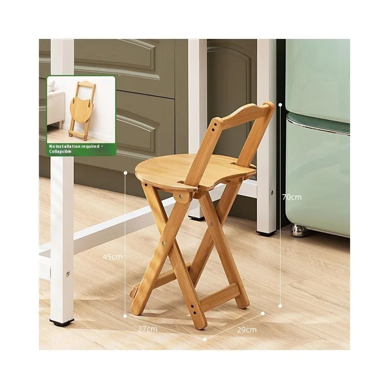 Taburete de bar plegable de bambú talla S, ahorrador de espacio, portátil, alto, con respaldo para comedor - Color bambú