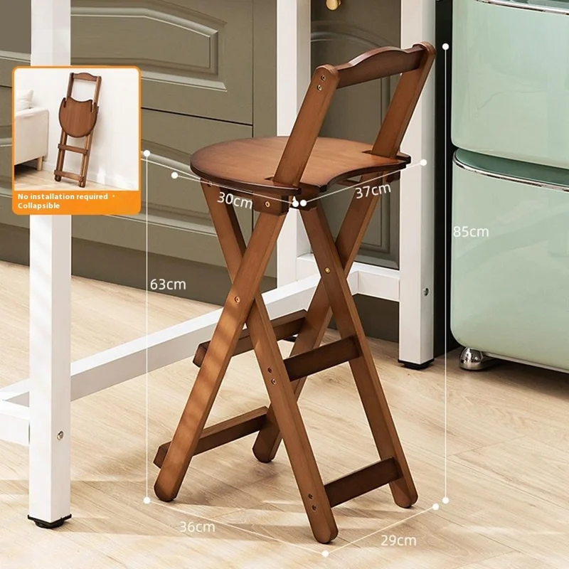430BTY-04 Size M Bamboo Foldable Bar Chair Space Saving Portable High Counter Stool with Backrest Dining Furniture - Tawny