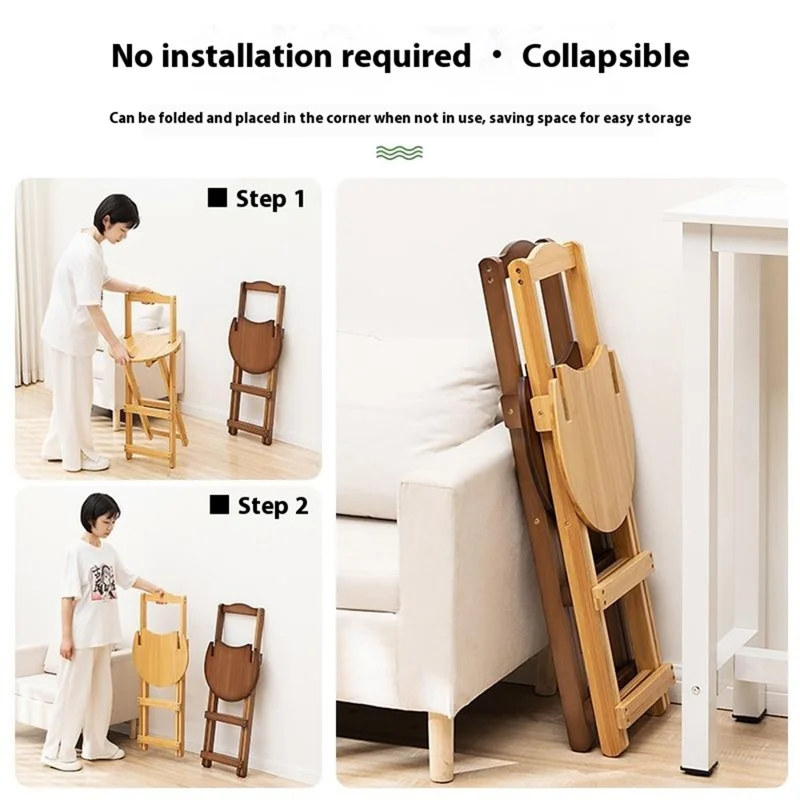 430BTY-04 Size M Bamboo Foldable Bar Chair Space Saving Portable High Counter Stool with Backrest Dining Furniture - Tawny