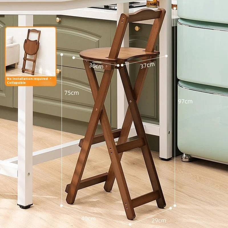 430BTY-06 Size L Bamboo Foldable Bar Chair Space Saving Portable High Counter Stool with Backrest Dining Furniture - Tawny
