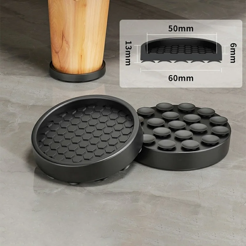4Pcs 5CM Round Suction Cup Furniture Pads for Sofa Legs Chair Table Feet Non Slip Silicone Mat Noise Reduction - Black