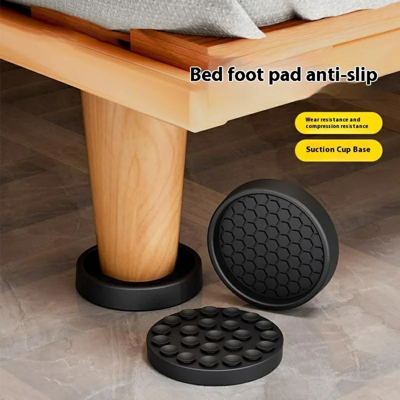 4Pcs 7.5CM Round Suction Cup Furniture Pads for Sofa Legs Chair Table Feet Non Slip Silicone Mat Noise Reduction - Black