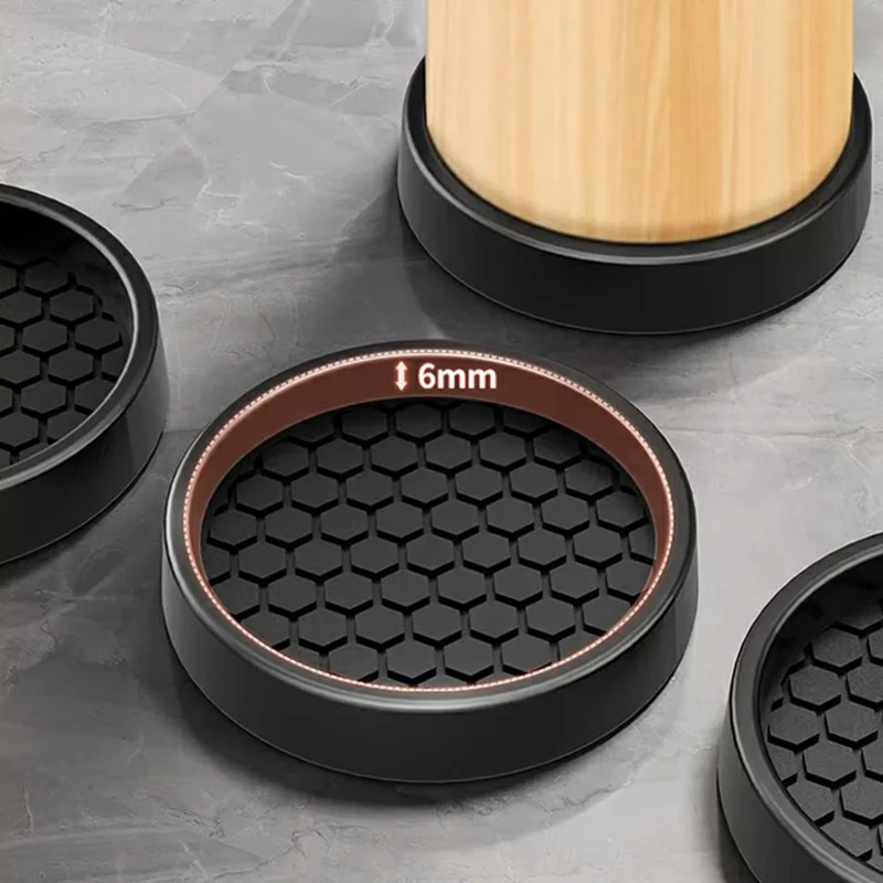 4Pcs 7.5CM Round Suction Cup Furniture Pads for Sofa Legs Chair Table Feet Non Slip Silicone Mat Noise Reduction - Black