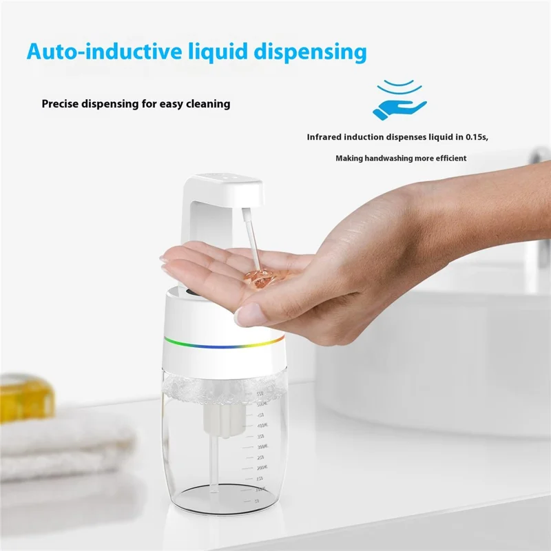 550ml Automatic Soap Dispenser Infrared Sensor Foam Dispenser with Lighting Effect for Home / Office - Liquid Version