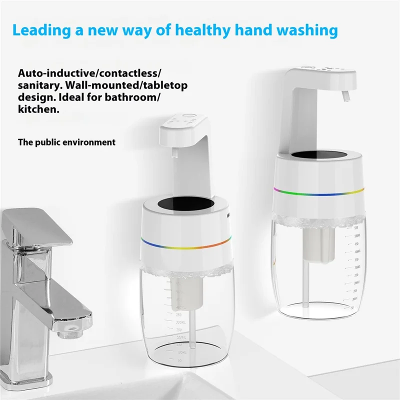 550ml Automatic Soap Dispenser Infrared Sensor Foam Dispenser with Lighting Effect for Home / Office - Liquid Version